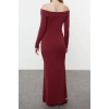 Women Fashion Stylish Maxi Length Carmen Collar Slim Color Block Fitted Body Stretchy Knit Dress