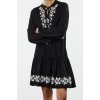 Women Fashion Stylish Mini Length V Neck Regular Balloon Sleeve Printed A-line Bell Drop Knitted Dress