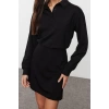Women Fashion Stylish Mini Length Polo Collar Regular Plain Fitted Knitted Dress