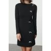 Women Fashion Mini Length Crew Neck Slim Plain Bow Detail Bodycone Fitted Flexible Knit Dress