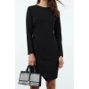 Womens Mini Length Crew Neck Slim Plain Gathered Drape Detailed Bodycone Body-Smoothing Flexible Knitted Dress
