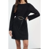 Women Fashion Stylish Mini Length Boat Neck Regular Plain Pleated Lined Shift Knit Dress