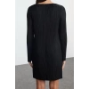 Women Fashion Stylish Mini Length Boat Neck Regular Plain Pleated Lined Shift Knit Dress