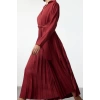 Women Fashion Stylish Midi Length Jacket Collar Regular Belted Skirt Pleated Double Breasted Woven Dress