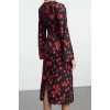 Women Fashion Stylish Midi Length V Neck Regular Floral Patterned A Cut Lace Detail Satin Woven Dress