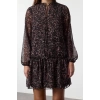 Women Fashion Stylish Mini Length Stand Collar Regular Leopard Patterned Plain Pattern Lined Chiffon Woven Winter Dress