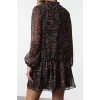 Women Fashion Stylish Mini Length Stand Collar Regular Leopard Patterned Plain Pattern Lined Chiffon Woven Winter Dress