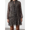 Women Fashion Stylish Mini Length Stand Collar Regular Leopard Patterned Plain Pattern Lined Chiffon Woven Winter Dress