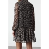 Women Fashion Stylish Mini Length Stand Collar Regular Leopard Patterned Plain Pattern Lined Chiffon Woven Winter Dress