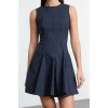 Womens Fashion Stylish Mini Length Crew Neck Regular Striped Skirt Waist Opening Polyviscon Woven Dress