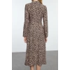 Women Fashion Stylish Midi Length Stand Collar Regular Animal Pattern Collar Drape Detailed A Cut Woven Dress
