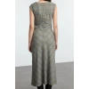 Women Fashion Stylish Midi Length Cowl Neck Regular Plaid Checkered A Cut Flannel Fabric Winter Woven Dress