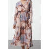 Women Fashion Chic Maxi Length Double Breasted Regular Abstract Pattern Belted A-Line Collar Lined Chiffon Woven Dress