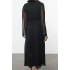 Women Fashion Chic Maxi Length Double Breasted Regular Abstract Pattern Belted A-Line Collar Lined Chiffon Woven Dress