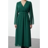 Women Fashion Chic Maxi Length Double Breasted Regular Abstract Pattern Belted A-Line Collar Lined Chiffon Woven Dress