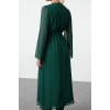 Women Fashion Chic Maxi Length Double Breasted Regular Abstract Pattern Belted A-Line Collar Lined Chiffon Woven Dress