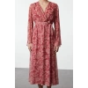 Women Fashion Chic Maxi Length Double Breasted Regular Abstract Pattern Belted A-Line Collar Lined Chiffon Woven Dress