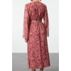 Women Fashion Chic Maxi Length Double Breasted Regular Abstract Pattern Belted A-Line Collar Lined Chiffon Woven Dress