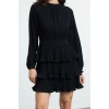Women Fashion Stylish Mini Length Stand Collar Regular Skater Pleated Woven Dress Opening from Waist