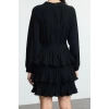 Women Fashion Stylish Mini Length Stand Collar Regular Skater Pleated Woven Dress Opening from Waist