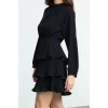 Women Fashion Stylish Mini Length Stand Collar Regular Skater Pleated Woven Dress Opening from Waist
