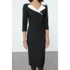 Women Fashion Stylish Midi Length Jacket Collar Regular Color Block Fitted Bodycon Woven Dress