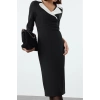 Women Fashion Stylish Midi Length Jacket Collar Regular Color Block Fitted Bodycon Woven Dress