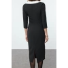 Women Fashion Stylish Midi Length Jacket Collar Regular Color Block Fitted Bodycon Woven Dress
