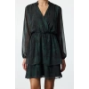 Womens Mini Length Double Breasted Regular Abstract Pattern Collar Skater Waist Open Lined Chiffon Woven Dress