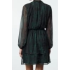 Womens Mini Length Double Breasted Regular Abstract Pattern Collar Skater Waist Open Lined Chiffon Woven Dress