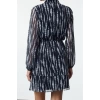 Womens Mini Length Double Breasted Regular Abstract Pattern Collar Skater Waist Open Lined Chiffon Woven Dress