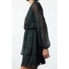 Womens Mini Length Double Breasted Regular Abstract Pattern Collar Skater Waist Open Lined Chiffon Woven Dress