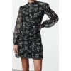 Womens Fashion Mini Length Stand Collar Regular Polka Dot A Cut Draped Chiffon Lined Woven Winter Dress