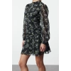 Womens Fashion Mini Length Stand Collar Regular Polka Dot A Cut Draped Chiffon Lined Woven Winter Dress