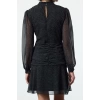 Womens Fashion Mini Length Stand Collar Regular Polka Dot A Cut Draped Chiffon Lined Woven Winter Dress
