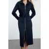 Women Fashion Midi Length Shirt Collar Regular Zippered Pocket Detailed Gabardine Fabric Woven Shirt Dress