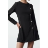 Kadın Moda Şık Mini Boy Bisiklet Yaka Regular Fitted Vücuda Oturan Düğme Detaylı Dokuma Elbise