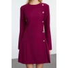 Kadın Moda Şık Mini Boy Bisiklet Yaka Regular Fitted Vücuda Oturan Düğme Detaylı Dokuma Elbise