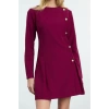 Kadın Moda Şık Mini Boy Bisiklet Yaka Regular Fitted Vücuda Oturan Düğme Detaylı Dokuma Elbise
