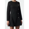 Kadın Moda Şık Mini Boy Bisiklet Yaka Regular Fitted Vücuda Oturan Düğme Detaylı Dokuma Elbise