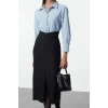 Women Fashion Stylish Midi Length Shirt Collar Regular Fitted Body-Smooth Shirt Detailed Woven Dress