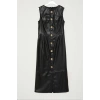 Womens Fashion Midi Length Crew Neck Relaxed Fitted Faux Leather Button Detailed Woven Dress