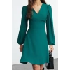 Womens Fashion Stylish Mini Length V Neck Regular A Cut Balloon Sleeve Detailed Woven Dress