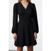 Womens Fashion Stylish Mini Length V Neck Regular A Cut Balloon Sleeve Detailed Woven Dress