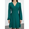 Womens Fashion Stylish Mini Length V Neck Regular A Cut Balloon Sleeve Detailed Woven Dress