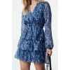 Womens Mini V Neck Ethnic Pattern Skater Waist Opening Skirt Flounce Chiffon Lined Woven Dress