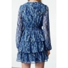 Womens Mini V Neck Ethnic Pattern Skater Waist Opening Skirt Flounce Chiffon Lined Woven Dress