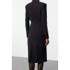 Women Fashion Stylish Midi Length Stand Collar Regular Padded Shoulder Detailed Fitted Body-Sit Woven Dress