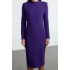Women Fashion Stylish Midi Length Stand Collar Regular Padded Shoulder Detailed Fitted Body-Sit Woven Dress