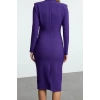 Women Fashion Stylish Midi Length Stand Collar Regular Padded Shoulder Detailed Fitted Body-Sit Woven Dress